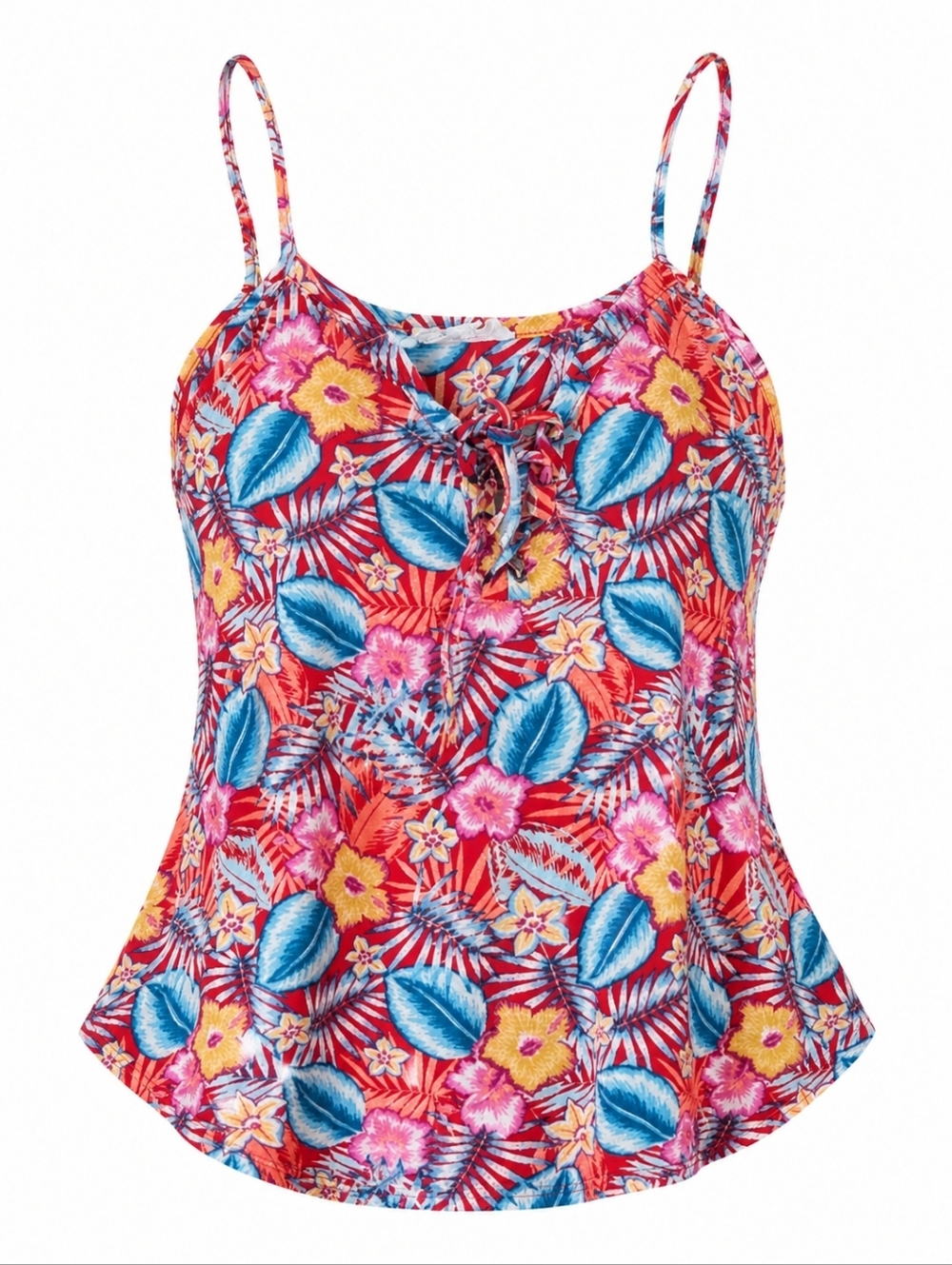 Hippie Rose Vibrant Multicolor Boho Floral Lace Up Camisole/Tank Top Size XL
